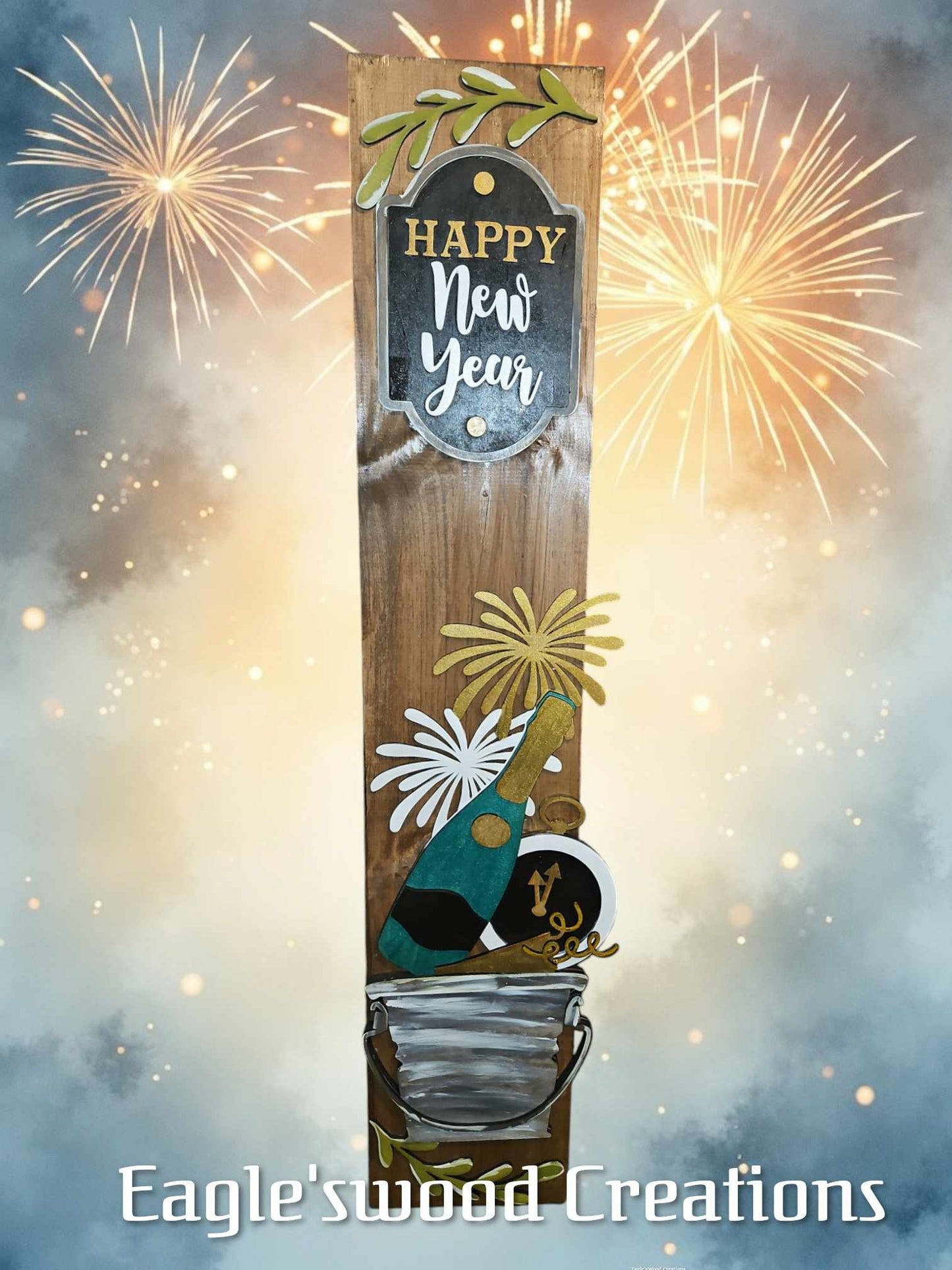 4ft Interchangeable Porch Leaner Sign Insert "Happy New Year"