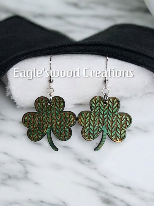 Wooden Shamrock Sweater Earrings