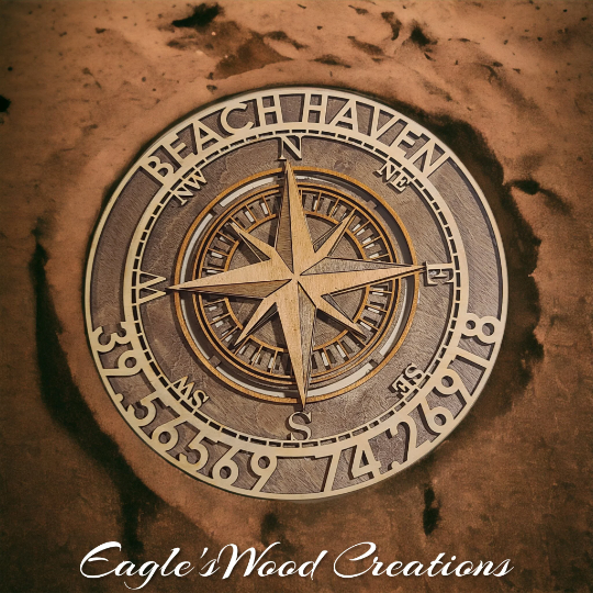 Custom Layered Wood Compass with your coordinates
