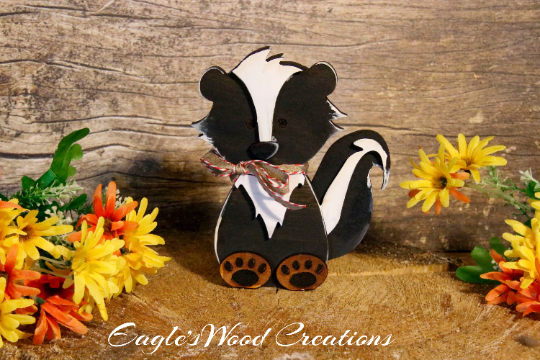 Wooden Shelf Sitting Skunk