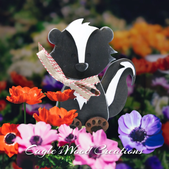 Wooden Shelf Sitting Skunk
