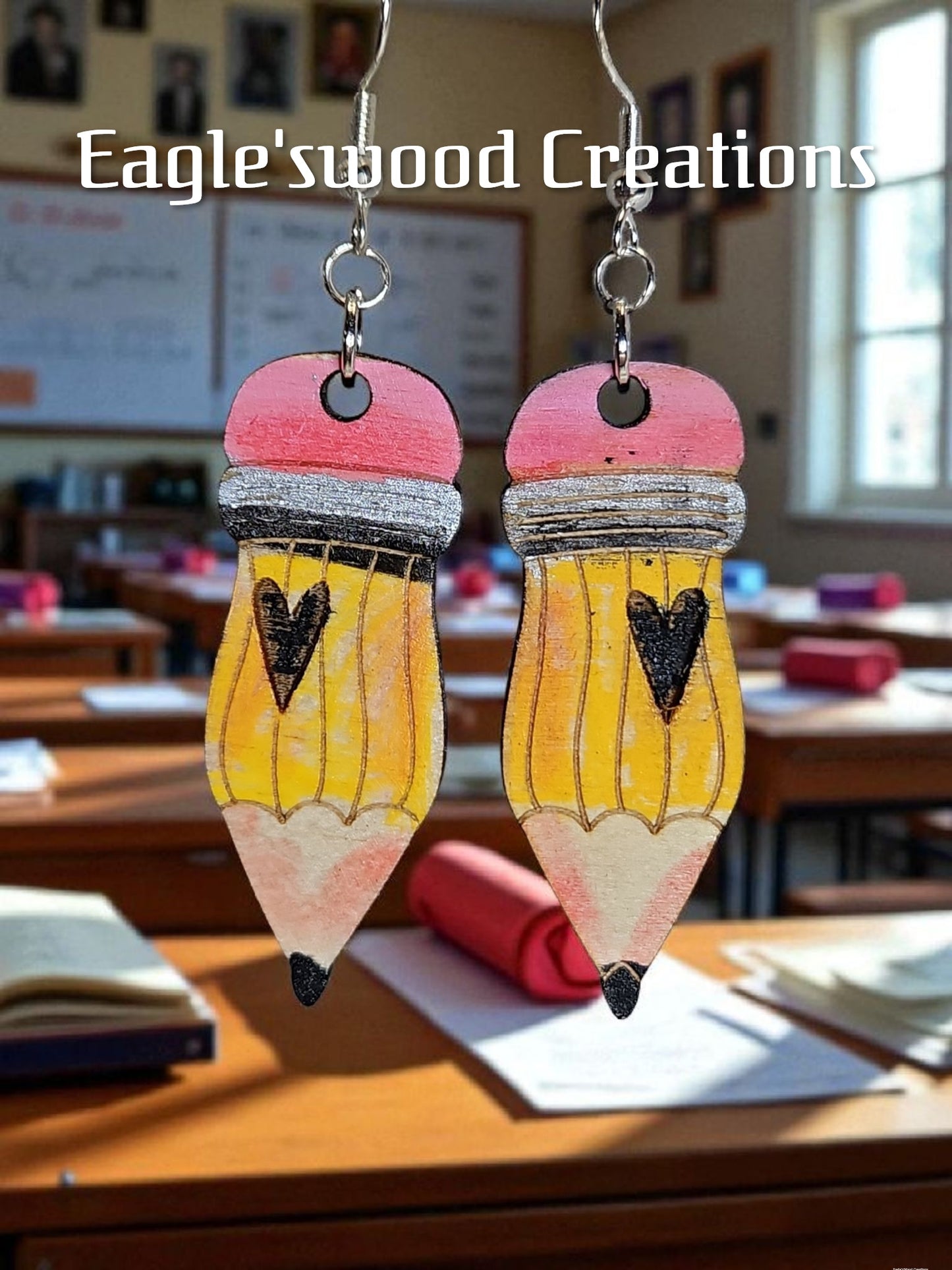 Wooden pencil earrings