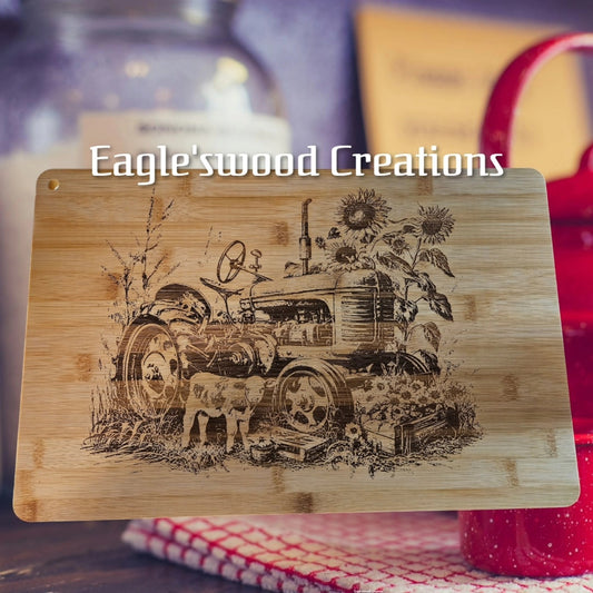 Tractor and Cow Cutting Board