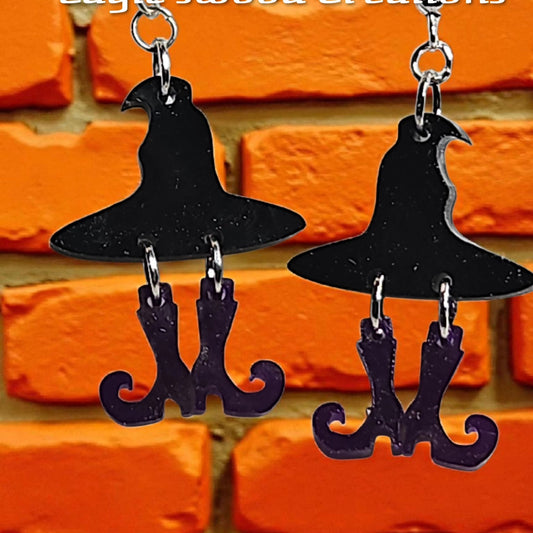 Dangle Witch Earrings in Black/Purple acrylic