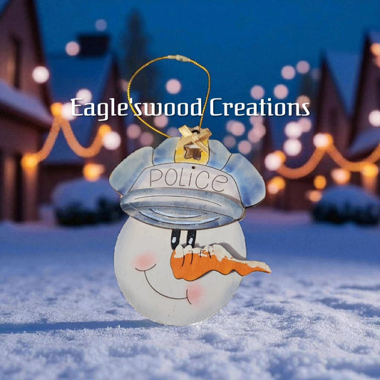 Wooden Snowman Policeman Ornament