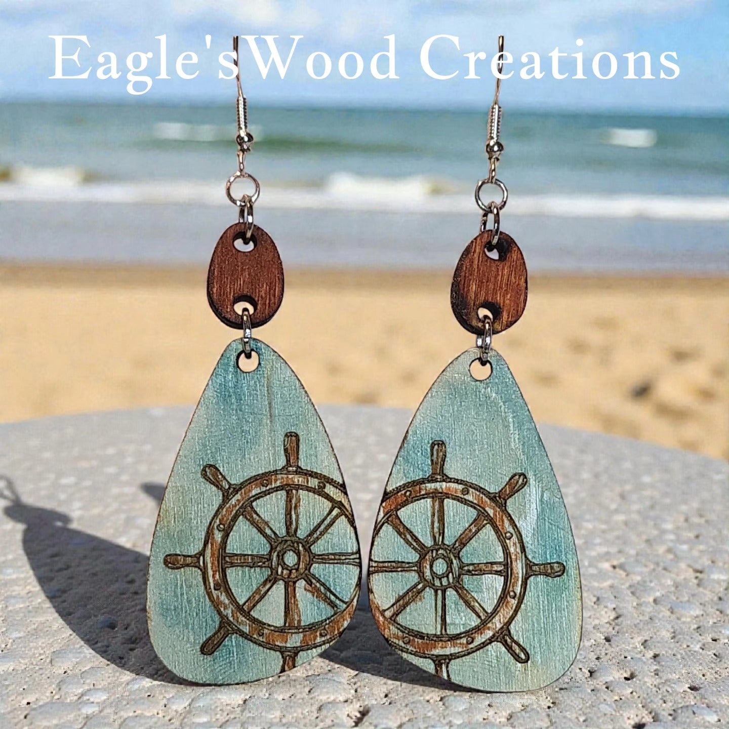 Nauticul Ship's Wheel Wooden Earrings