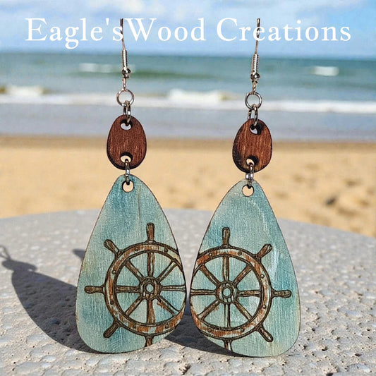 Nauticul Ship's Wheel Wooden Earrings