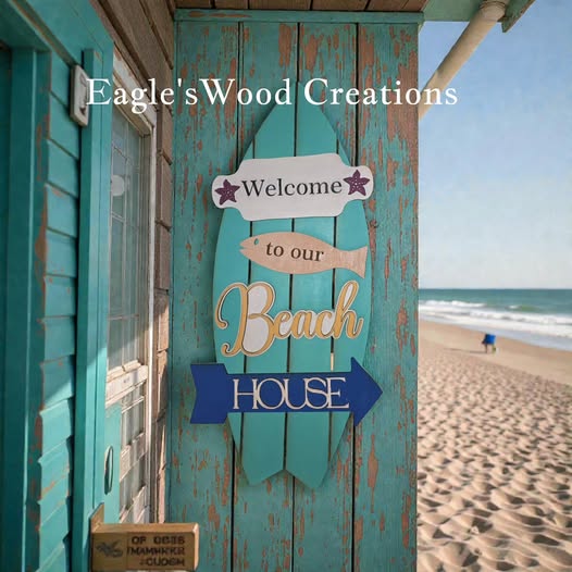 Welcome to our Beach House Surfboard Sign