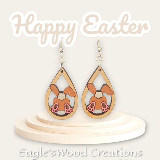 Wood Easter Bunny Butts Earrings