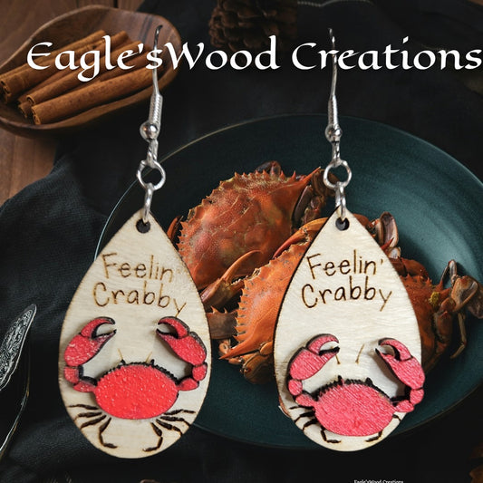 Feelin Crabby Wooden Red Crab Earrings