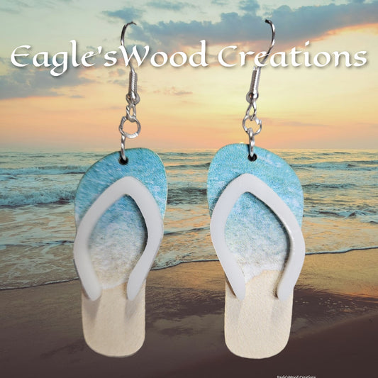 Wooden Flip Flop Earrings Beach Motiff