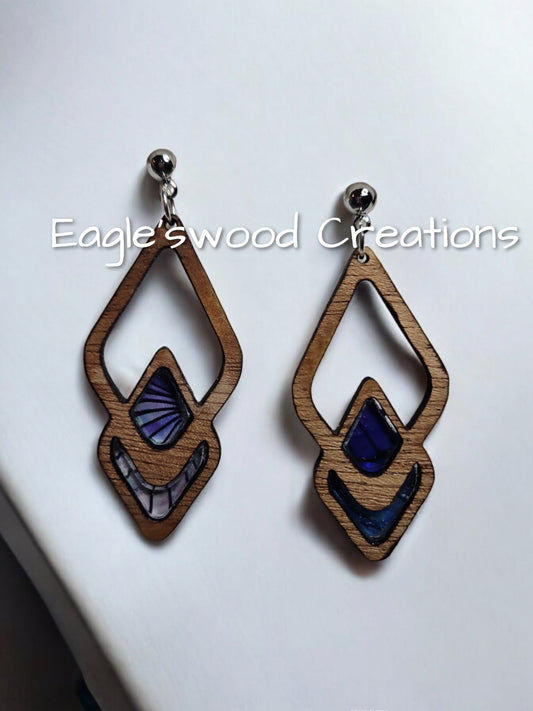 Mahogany and blue acrylic earrings