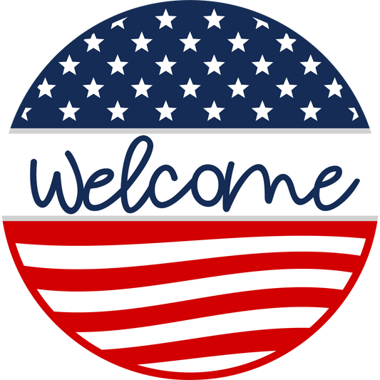 Welcome American Flag Door Hanger 10"