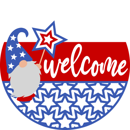 Welcome Patriotic Gnome Door Hanger