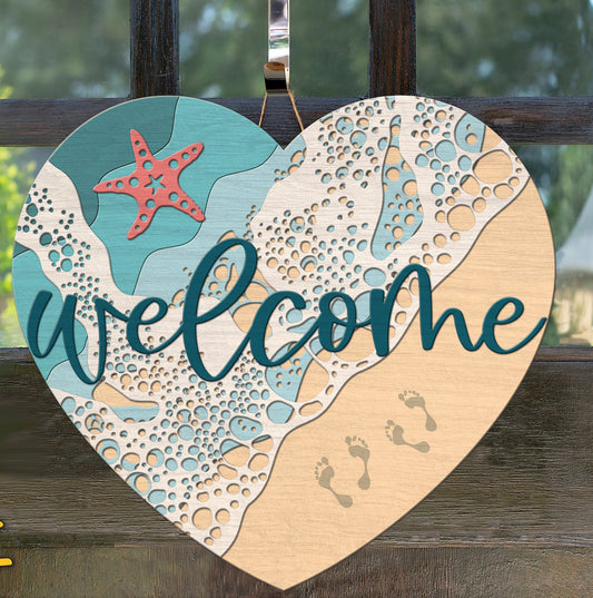 Welcome Beach Heart themed Door Hanger