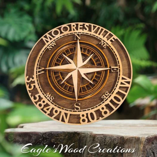Custom Layered Wood Compass with your coordinates