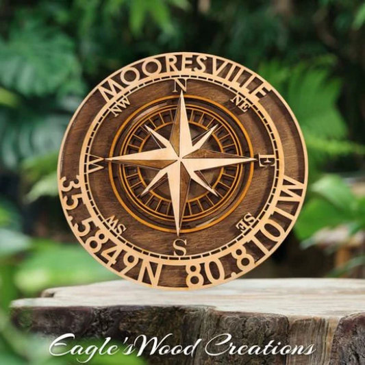 Custom Layered Wood Compass with your coordinates