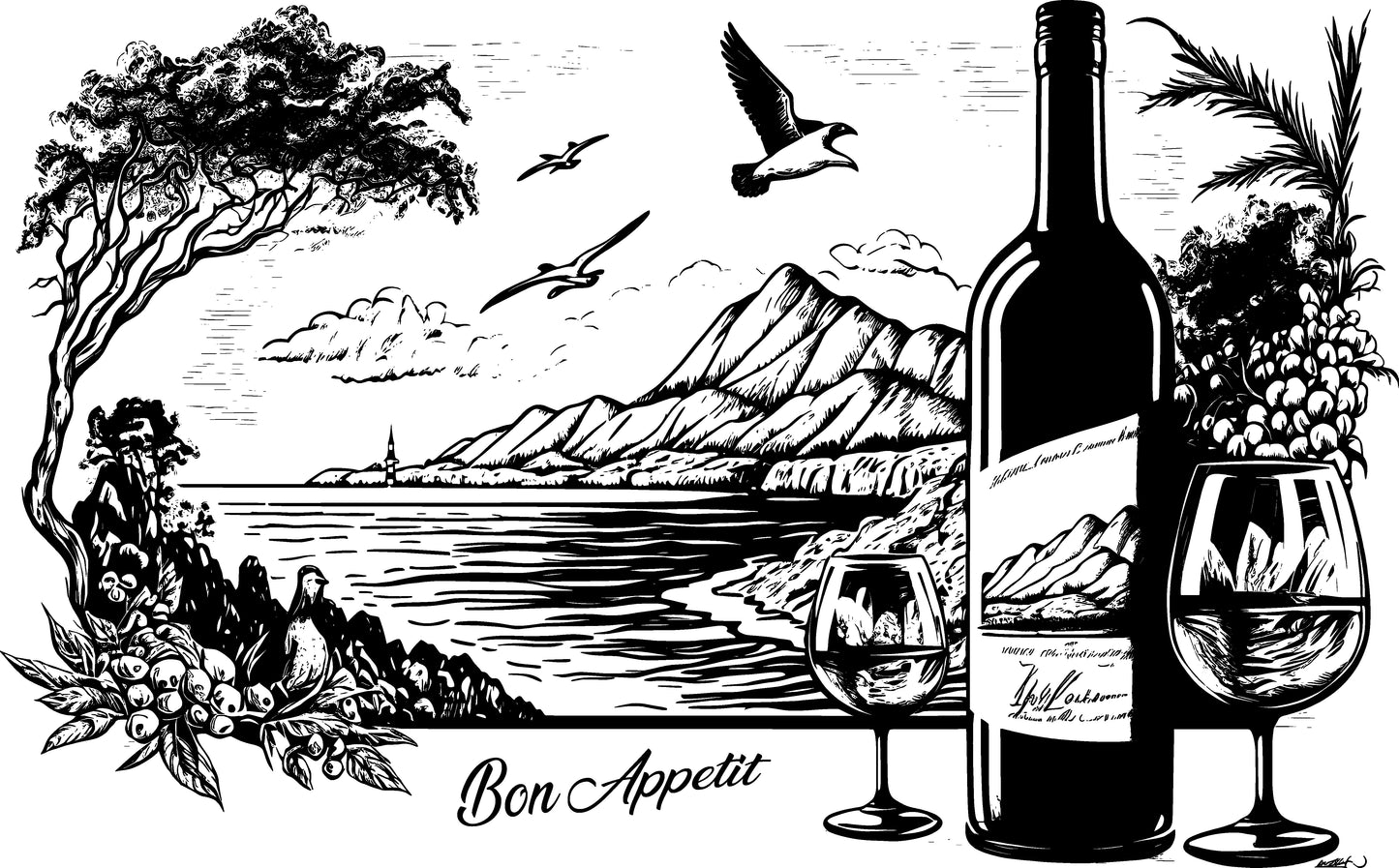 Mountains and Wine Cutting Board