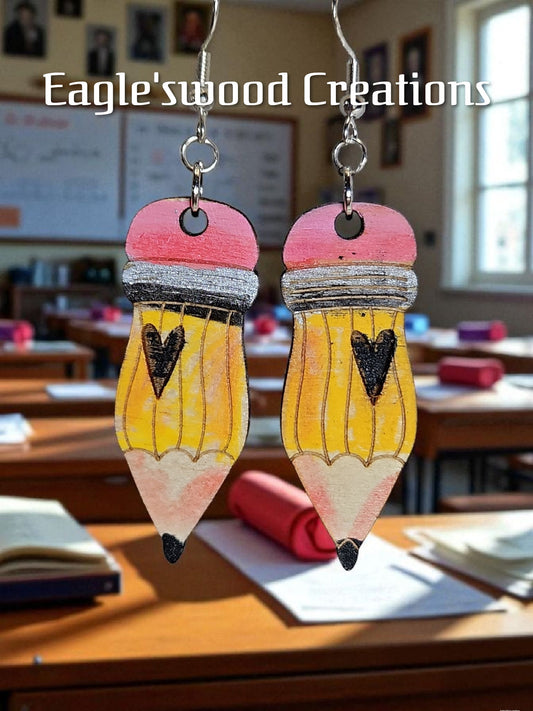 Wooden pencil earrings